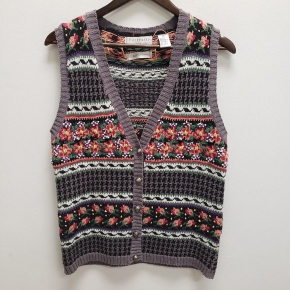 Northern Isles Sweaters - Portraits Northern Isles Womens Hand Embroidered Vest Size S Multicolor Knit